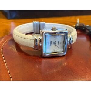 Women's Silver Tone Embassy by Gruen Watch Bangle Bracelet Leather Band,MOP Face